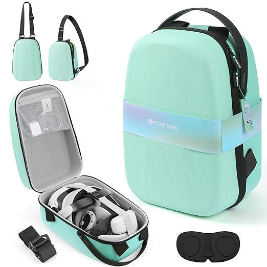 FOREGOER Carrying Case for Meta Quest 3/Oculus Quest 2, Hard Travel Storage Case Compatible with Meta Oculus Quest 2 Headset, Quest Pro and Accessories (Green)