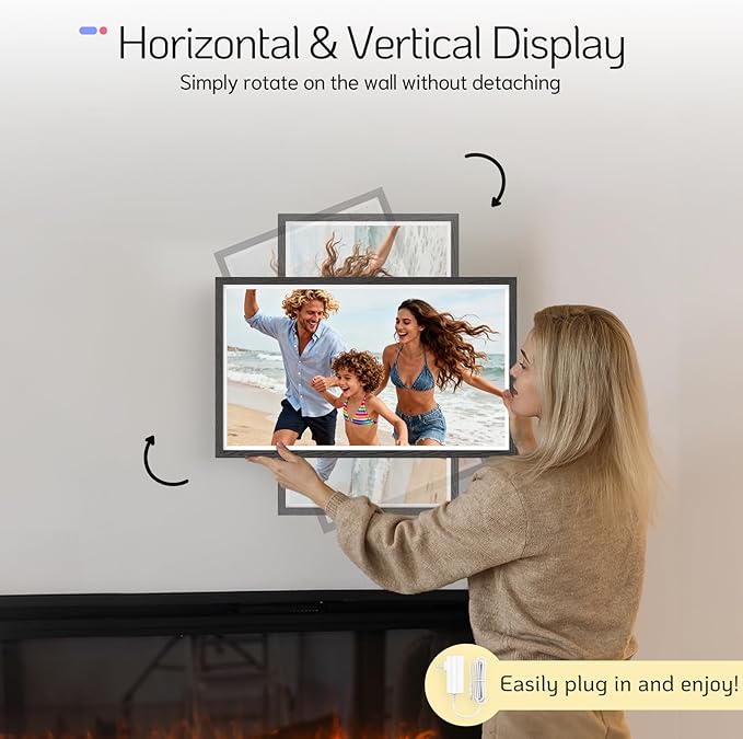 NexFoto 32 Inch Touchscreen Large Digital Picture Frame, 64GB WiFi Digital Photo Frame FHD 1920 * 1080, Add Photos from Google Photos, Upload Videos Instantly, for Housewarming/Birthday, Black Wood