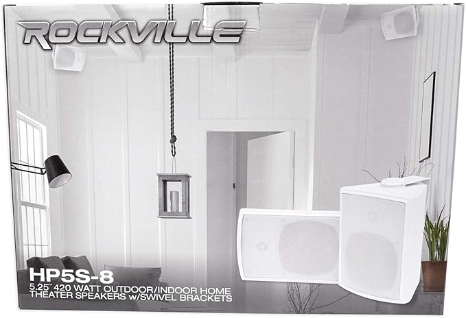 Rockville Pair HP5S-8 420W 5.25" Outdoor/Indoor Home Theater Speakers, 8 Ohm, IPX44 Water-Resistant, Swivel Brackets, High-Fidelity Sound, for Patio and Home Audio