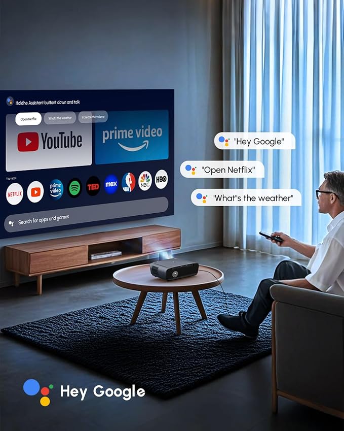 Ultra HD 4K Projector with Google TV & Netflix Licensed, 1900 ANSI Daytime Home Theater Projector, AI Autofocus, Dolby Audio, Short Throw, HDMI ARC, WiFi6 Bluetooth, NFC Screencast for Outdoor Party