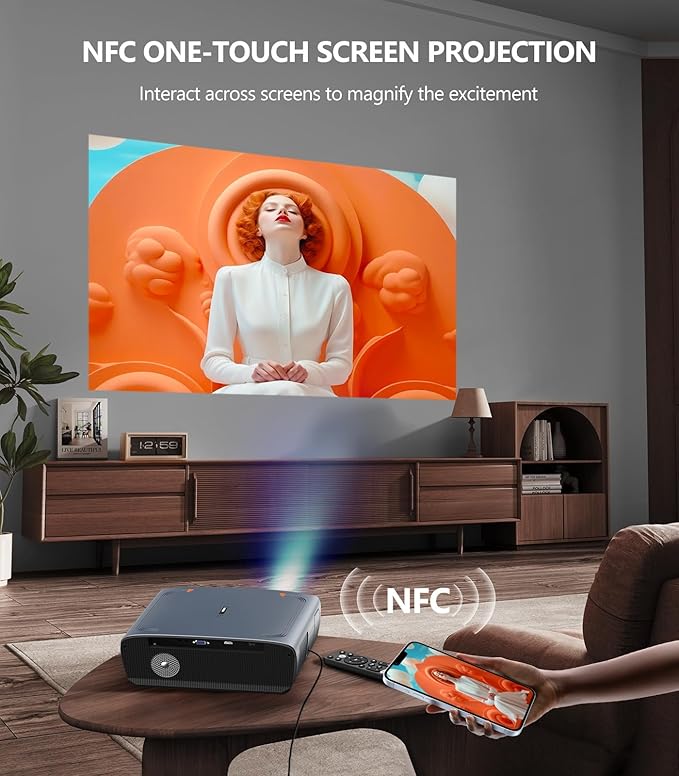 Ultra HD 4K Projector with Google TV & Netflix Licensed, 1900 ANSI Daytime Home Theater Projector, AI Autofocus, Dolby Audio, Short Throw, HDMI ARC, WiFi6 Bluetooth, NFC Screencast for Outdoor Party