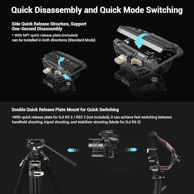 SmallRig AD-01 Video Tripod, 73" Heavy Duty Tripod with 360 Degree Fluid Head and Quick Release Plate for DSLR, Camcorder, Cameras 3751