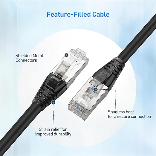 Cable Matters [Cat8 Certified] 2-Pack 40Gbps Shielded Cat 8 Ethernet Cable - 25ft, 2000Mhz Category 8 Ethernet Cord, Cat8 Cable for Gaming, Black