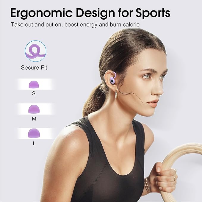 Wireless Earbuds, 2023 Bluetooth Headphones 5.3 Sport, 50H Ear buds with Earhooks, Dual LED Display Bluetooth Earbuds, Deep Bass Stereo Noise Cancelling Headphones, IP7 Waterproof Earphones, Purple