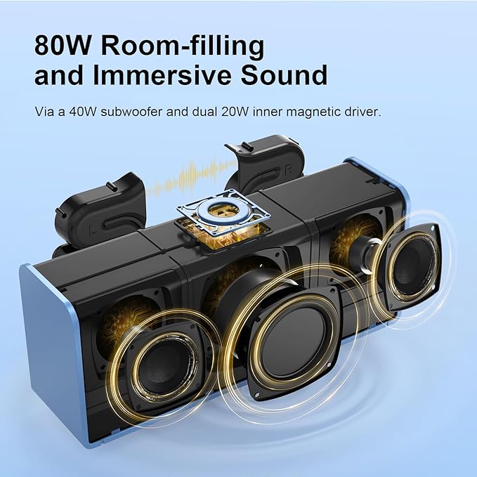 DOSS SoundBox Ultra Bluetooth Speaker with 2.1 Channel Audio, 80W Superior Sound with Deep Bass, Two DSP Technologies, 18H Playtime, BT 5.3, Wireless for Home, Office, Room-Blue