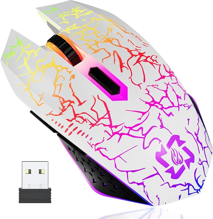 Bluetooth Mouse Wireless Gaming Mouse, 2.4G Cordless RGB Rechargeable PC Game Mouse Computer Mice for Laptop Desktop -White