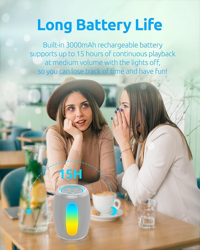 Portable Bluetooth Speaker Wireless, Powerful Stereo Sound Small Speaker with Lights, IPX5 Waterproof, TWS Pairing, BT 5.3 with AUX Input, for Outdoor/Home/Camping/Beach/Shower, Him Her Ideal Gifts