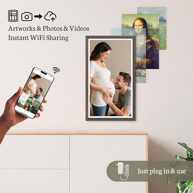 BSIMB Large Digital Picture Frame 27 Inch, 1920x1080 FHD WiFi Digital Photo Frame Electronic 32GB, Wall Mount Included, Share Pictures/Videos via App Easy Setup Gifts for Mom(Non-Touch), Dark Wood