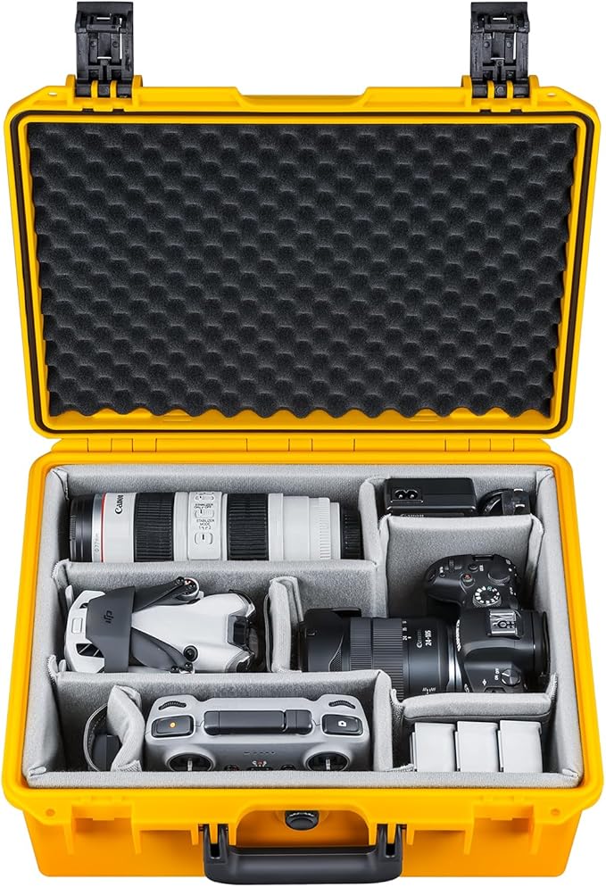 Lykus PVC1 Waterproof Hard Camera Case with Padded Dividers for Cameras, Lenses, Dual DJI Mavic/Air/Mini/Flip drones