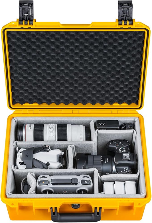 Lykus PVC1 Waterproof Hard Camera Case with Padded Dividers for Cameras, Lenses, Dual DJI Mavic/Air/Mini/Flip drones