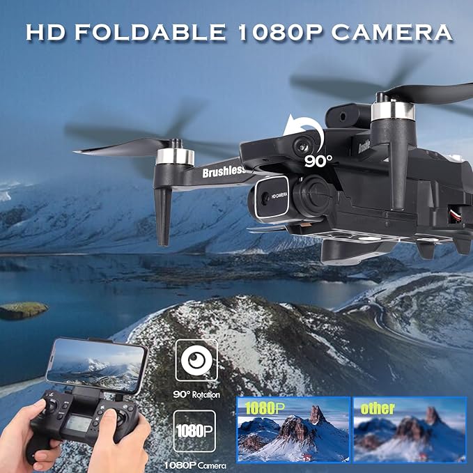 GoolRC Drone with Camera for Adults, 1080P HD FPV Foldable Mini Drones for Teen Beginners, Brushless RC Quadcopter with Altitude Hold, Headless Mode, 360° Flips, Gesture Selfie, One Key Takeoff