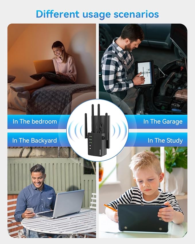 WiFi Booster, 1200Mbps WiFi Extender Signal Booster for Home, 12880 Sq Ft Coverage, 105 Devices, Dual Band 2.4/5GHz Internet Extender WiFi Booster