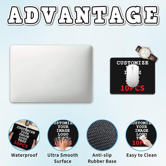 10 Pcs Custom Square Mouse Pad, Personalized Mouse Pad with Picture Logo, Customized Picture Mouse Pad, Personalized Gifts for Him Computer Enthusiasts, 7in*8.6in