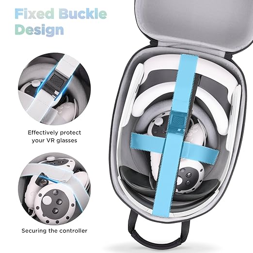 FOREGOER Hard Carrying Case Compatible with Meta Quest 3S/Quest 3/Oculus Quest 2 Official Original/Elite Strap VR Gaming Headset, Portable Travel Vision Pro Case for Touch Controllers Accessories