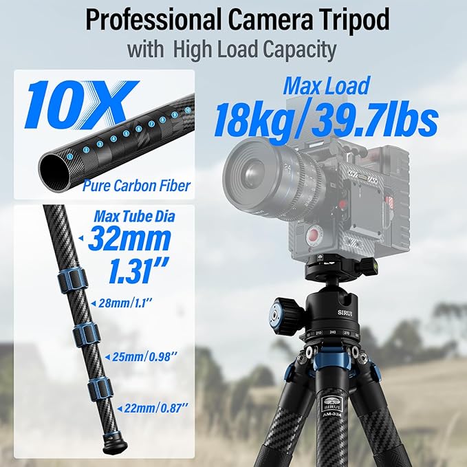 SIRUI AM-324 Professional Camera Tripod with AM-40 Low Gravity Ball Head, 60.4” Carbon Fiber Heavy Duty Tripod for Mirrorless Camera, DSLR, 4 Sections, 32mm Max Tube, Max Load 39.8lb/18kg