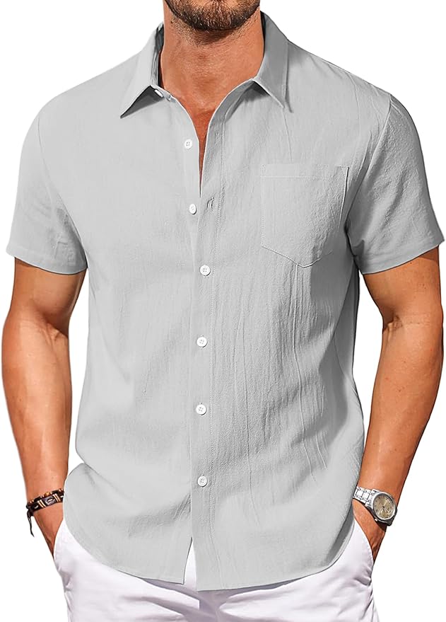 Vssjavun Mens Short Sleeve Button Down Shirts Casual Cotton Shirt Summer Beach Tops with Pocket
