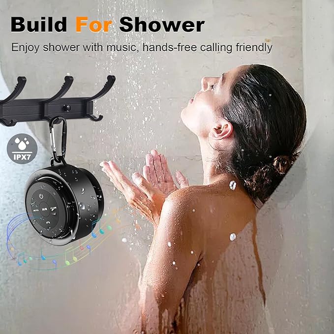 Bluetooth Shower Speaker, Portable Waterproof Speakers with Suction Cup, Wireless Outdoor Speaker for Pool, Camping, Beach, Hiking, Kayaking, Great Gift for Men, Women