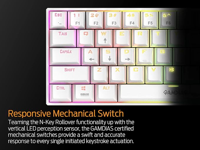GAMDIAS Hermes E3 RGB Mechanical Gaming Keyboard Blue Switch with 19 Built-in Lighting Effects Certified Optical Switches and N-Key Rollover & Anti-Ghosting Functionality (Hermes E3 White)
