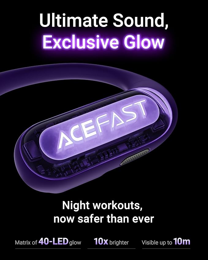 ACEFAST AceFit Pro Open-Ear Headphones, Night Safety Mode for Sports, Powerful Bass, 7.6g Ultra-Comfort, Bluetooth 5.4, 30H Playtime with Digital Display, IP54 Sports Earbuds for Running & Workouts
