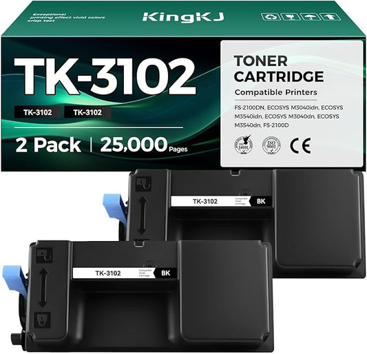 TK-3102 TK3102 Toner Cartridge Black 2-Pack High Yield With Chip Replacement for Kyocera TK-3102 1T02MS0US0 Compatible with Kyocera ECOSYS M3040idn M3540idn M3040dn M3540dn FS-2100DN Printer Toner Kit
