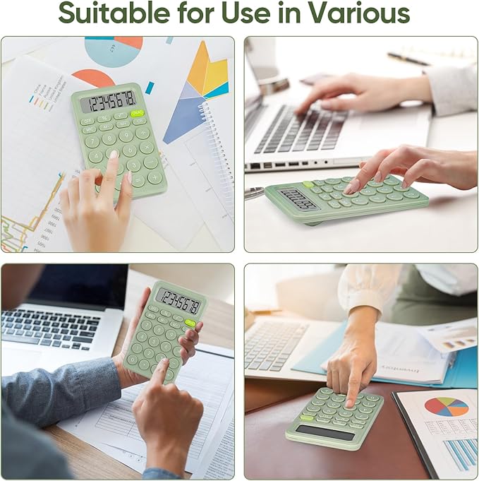 Basic 4 Function Calculator for Students and Office: Small, Portable, and Easy-to-use - Suitable for School and Office Essentials (Light Green)