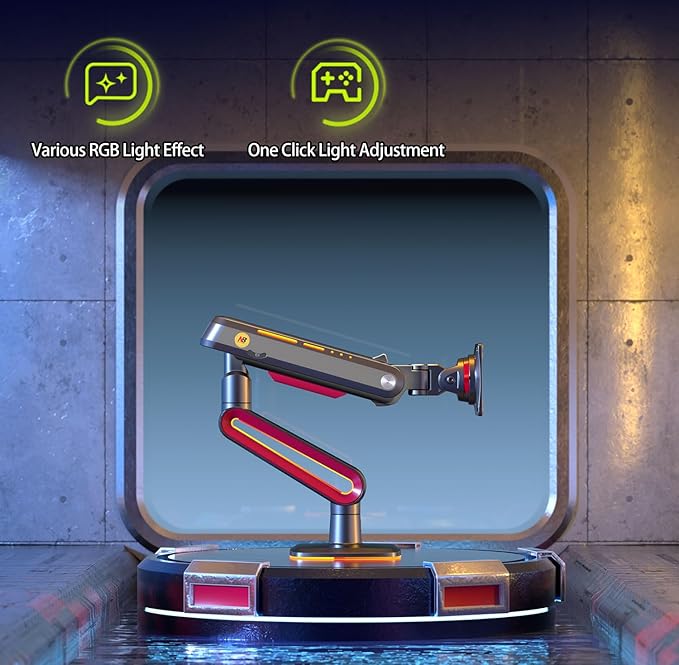 NB Designer Gaming Monitor Arm for 32 to 60 Inches Screen, Load up to 20 kg, VESA 75/100, RGB-Light, Heavy Duty, Multi Angle Adjustable, Premium Aluminum, Long Arm Extension Red