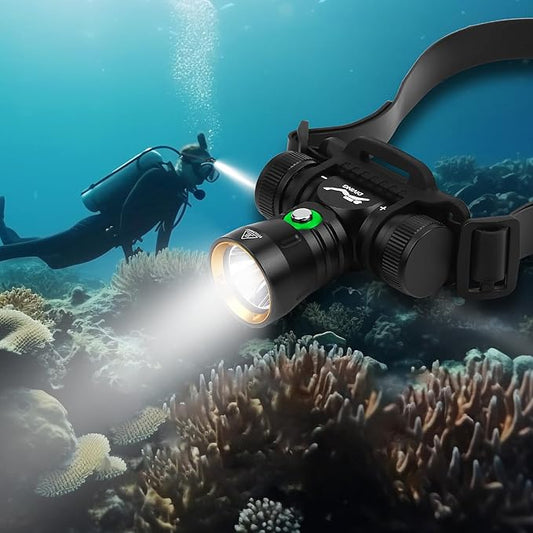 WINDFIRE Dive Light Diving Headlamp, IPX8 Waterproof Flashlight, Super Bight Underwater Lights, 3 Modes Dive Headlight with Power Indicator for Snorkeling, Diving