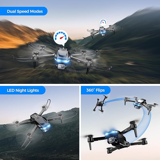 Drone with Camera - Drone with Screen on Controller for Beginners, Foldable Remote Control Quadcopter with Voice Gesture Control, 3D Flip, One Key Start, Emergency Stop, 2 Batteries, Easier to use