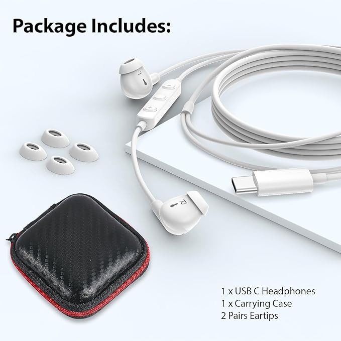 USB C Earbuds, USB Type-C Headphones for iPad 10th Generation iPhone 17 Pro 16 15 Plus iPad 11th Gen A16 Air 6 Wired Earphones with Microphone Volume Control Noise Isolating HiFi Stereo Headset White