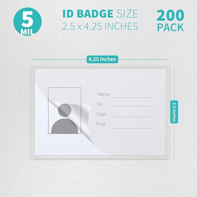 Binditek 200 Pack 5mil Thermal Laminating Pouches, 2.5 x 4.25 Inches Laminating Sheets, ID Badge Without Clip, No Holes, Ultra Clear, HeatSeal, Glossy, for Students and Coworkers