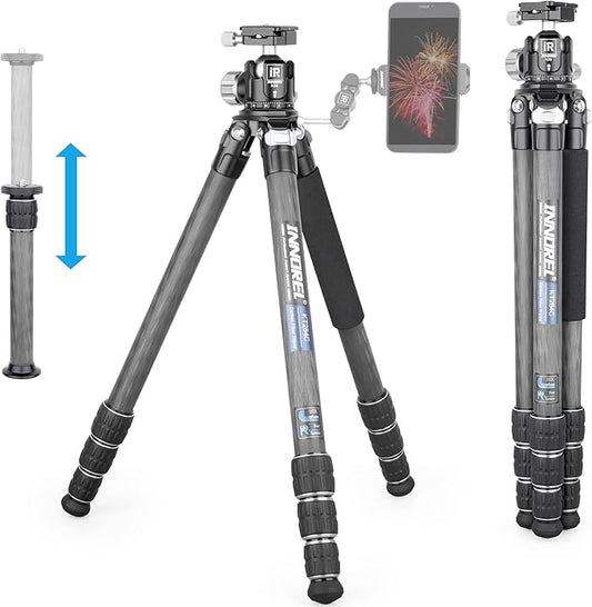 Carbon Fiber Tripod-INNOREL KT284C Professional Travel Tripod for DSLR Camera Heavy Duty Stand with 1.1in/29mm Tube Low Gravity Center 360°Panoramic ballhead Max Load 44lbs/20kg Short Center Column