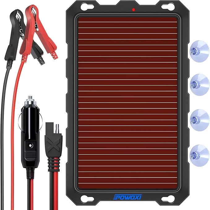 POWOXI 3.3W-Solar-Battery-Trickle-Charger-Maintainer -12V Portable Waterproof Solar Panel Trickle Charging Kit for Car, Automotive, Motorcycle, Boat, Marine, RV, Trailer, Powersports, Snowmobile, etc.