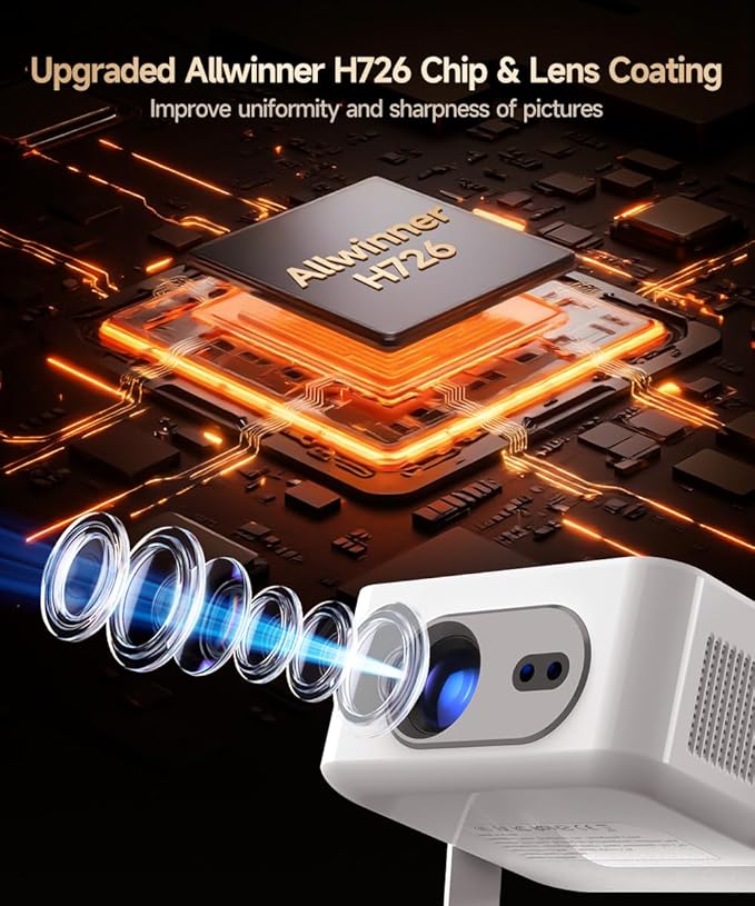 2025 Android 14 Smart Projector 4K & 8K Support, Protable Projector with WiFi 6 and Bluetooth 5.4, Auto Focus & Vertical Keystone, 180°Rotatable, Mini Proyector for Outdoor Home HY300Max