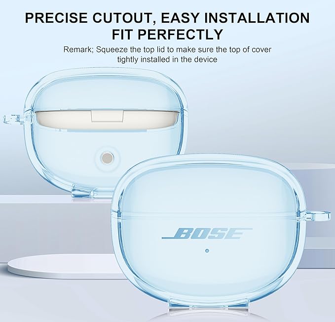 for Bose Ultra Open Earbuds Case Clear 2024,Full Protective Shockproof Soft Transparent TPU Cover for Bose Open Ear Wireless Earbud Headphone Accessories with Carabiner and Cleaning Pen-Blue