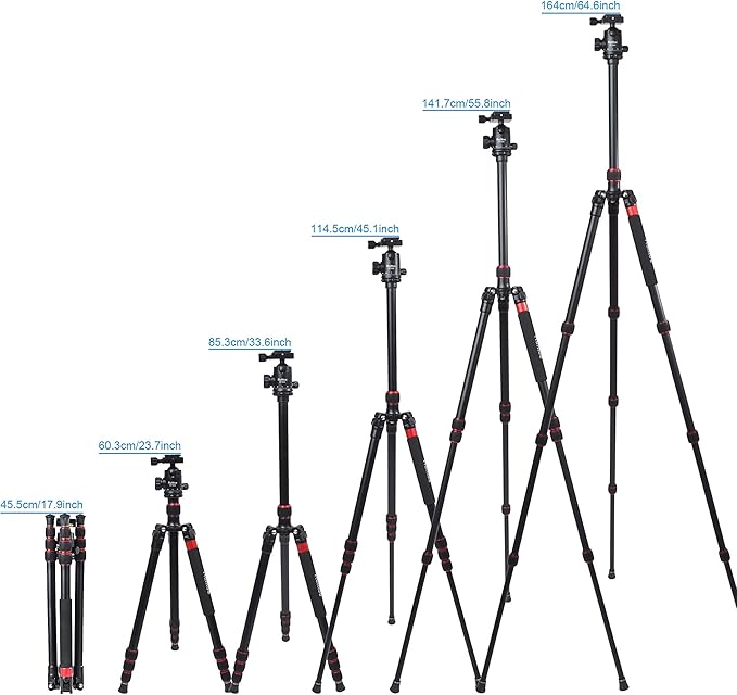 Tripod for Camera, 64" Camera Tripod Stand, DSLR Tripods & Monopods, Heavy Duty Travel Tripod for Binoculars Laser Level Spotting Scope Telescope, Professional Complete Tripod Units