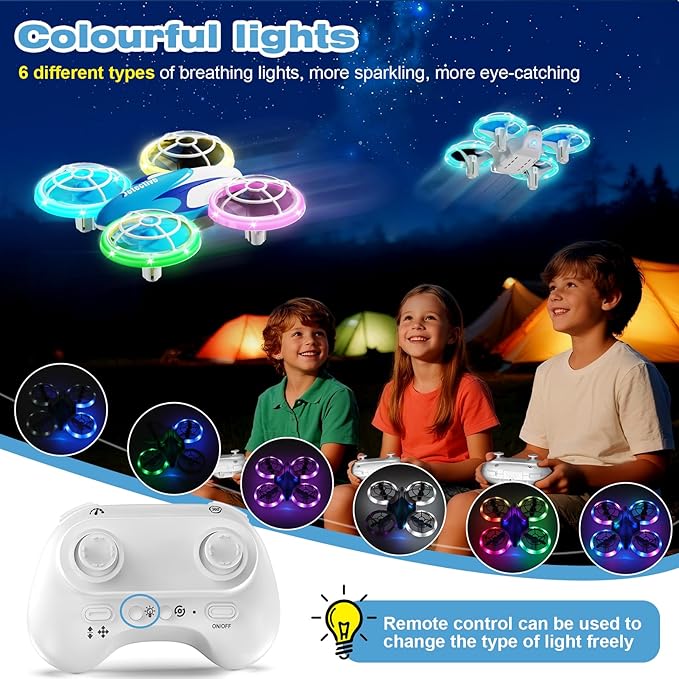 BlueFire Mini Drone for Kids Ages 6-12, RC Drone with Fancy LED Light Show, 360° Flips, Altitude Hold, One-Key Take Off/Landing, 3 Speed Modes, Propeller Protection, Indoor Outdoor Toy Gift for Boys & Girls