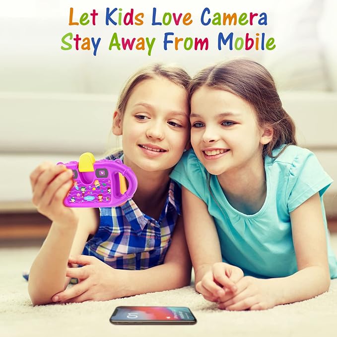 Ourlife Kids Waterproof Camera Gifts for Toddler, 1080P HD Digital Video Camera with 2.4'' IPS Screen, Fill Lights, Children Selfie Underwater Camera Toy for Little Girls with TF Card, Silicone Handle