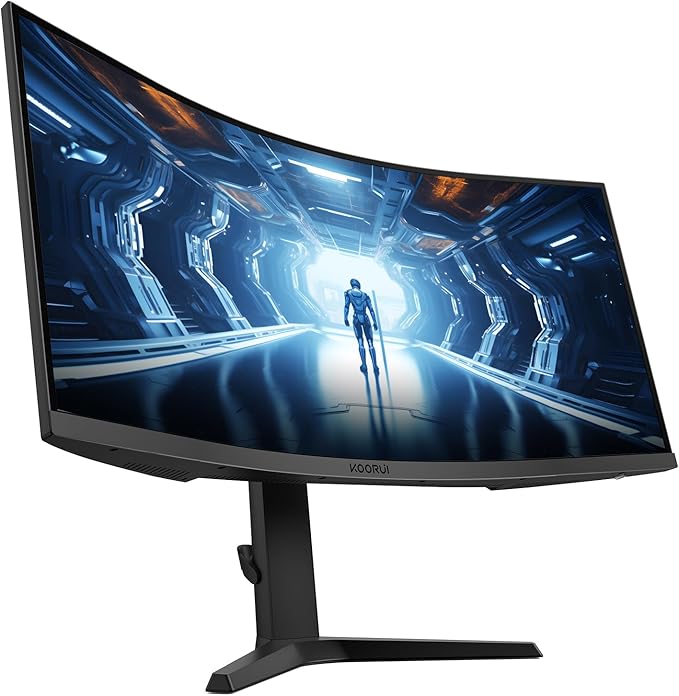 KOORUI 34-inch Curved Ultrawide WQHD 3440×1440 Gaming Monitor, 165Hz 1000R- PIP/PBP, 1ms(MPRT), HDR400, DCI-P3 95%, FreeSync Premium, 1 x DP 1.4 & 2 x HDMI 2.0, Tilt Height Swivel Adjustment, 34E6UC