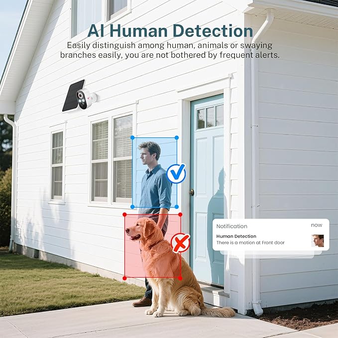 1080p Wireless Security Camera with Solar Panel, 2.4GHz Wi-Fi, Color Night Vision, Home Security System, PIR Motion Detection, 2-Way Talk, Outdoor Surveillance Bullet Cam (1 Pack)