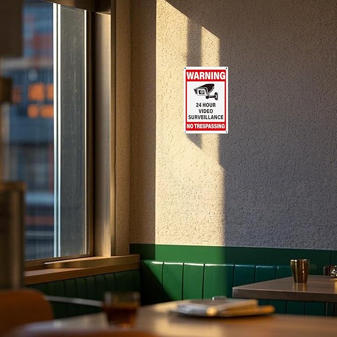 4 Pack 24 Hour Video Surveillance Signs 12 × 8 Inches No Trespassing Warning Sign Aluminum Reflective UV Protected Waterproof Signage for Home Business Yard