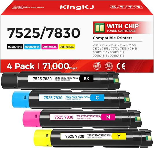 7525 Toner Cartridge Set 4-Pack High-Yield Replacement for Xerox 006R01513 006R01514 006R01515 006R01516 Compatible for Xerox Workcentre 7525 7530 7535 7545 7556 7830 7855 7970 7835i 7845i Printer Ink