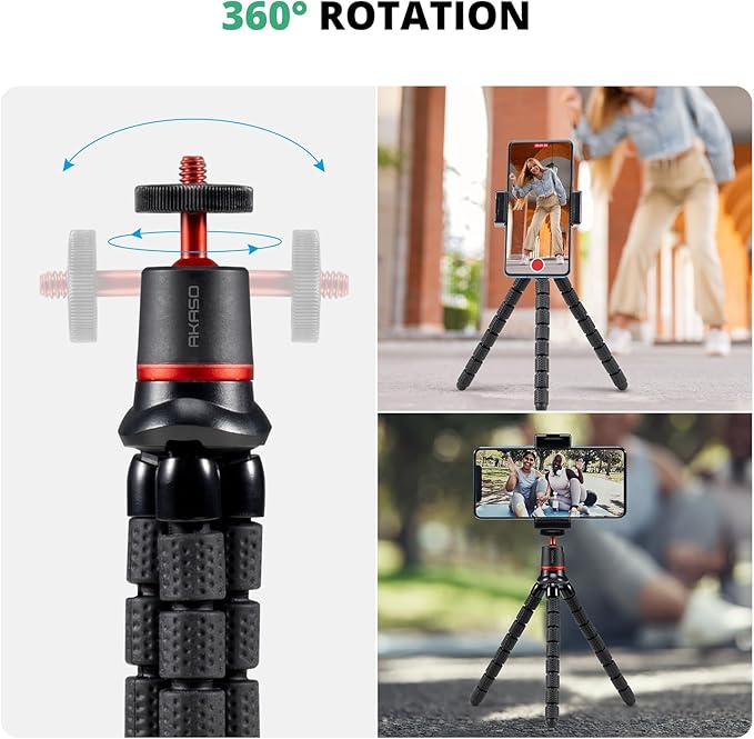 AKASO Flexible Tripod Action Camera Accessories Kit for GoPro Hero 13/12/11/10/ 9/8 Max/DJI Osmo Action/AKASO 360 Camera/EK7000/Brave 4/Brave 7 LE/Brave 7/Brave 8/V50X Action Camera