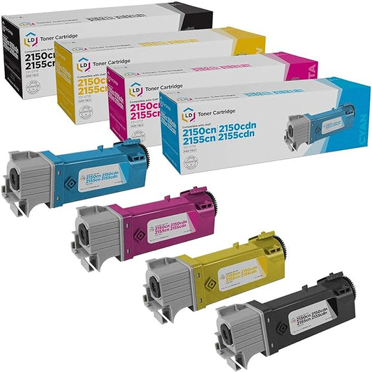 LD Products Compatible Toner Cartridge Replacements for Dell Color Laser 2150 & Dell Multi-Function 2155 High Yield (Black, Cyan, Magenta, Yellow, 4-Pack)