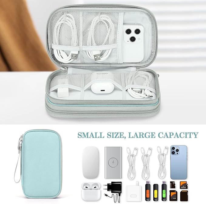FYY Electronic Organizer, Travel Cable Organizer Bag Pouch Electronic Accessories Carry Case Portable Waterproof Double Layers Storage Bag for Cable, Charger, Phone, Earphone, Medium Size- Mint Green