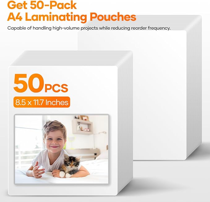 A4 Laminating Pouches, 8.5 x 11.9 Inch (216×303mm) 80 Mic, 50 Pack, Clear Thermal Laminating Sheets for Standard Laminators, Letter, Photo