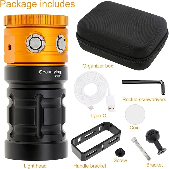 Diving Light for Underwater Photography, DVF01 25000 Lumens, 100m Underwater Video Light, Aluminum Alloy Diving Flashlight with Type-C Charging Waterproof Flashlight for Photography