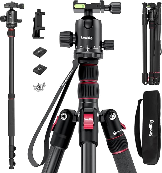 SmallRig CT-20 Camera Tripod, 78.7" Foldable Aluminum Tripod & Monopod, 360°Ball Head Detachable and Quick Release Plate, Payload 33lb, Adjustable Height from 18.5" to 78.7" for Camera, Phone - 3474C