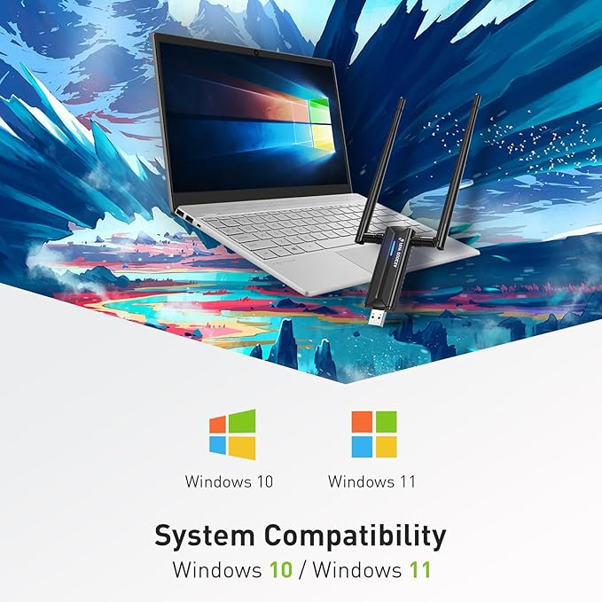 USB WiFi 6E Adapter AX3000M, USB 3.0 WiFi Adapter for Desktop PC Dongle 802.11AX Tri-Band 6G/5G/2.4G Dual 5dBi Support OS Windows 11/10 64bits (U Disk Included)