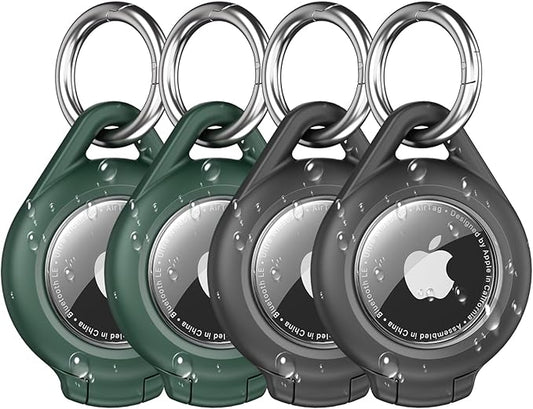 Waterproof Airtag Holder - 4 Pack Airtag Keychain Holder Compatible with Apple AirTags, Ultra Durable Anti-Scratches Protective Case with Keyring for Luggage, Backpack, Pet, Bag, Black/Green