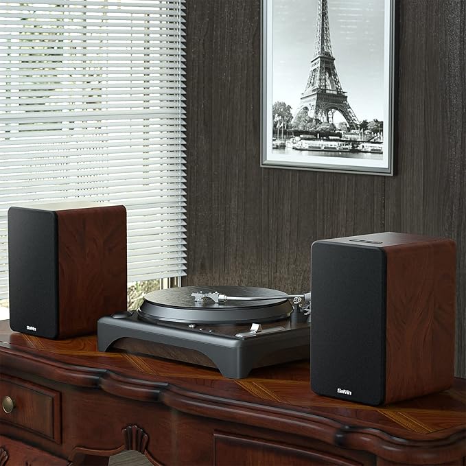 Saiyin Bluetooth Bookshelf Speakers for Record Player, Powered Studio Monitor Speaker with 5.2 Inch Woofer, Horn Tweeter and Optical RCA Inputs, Subwoofer Line Out for Turnable.